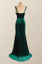 Prom Dress Ideas, Green Velvet Mermaid Long Formal Dress with Slit