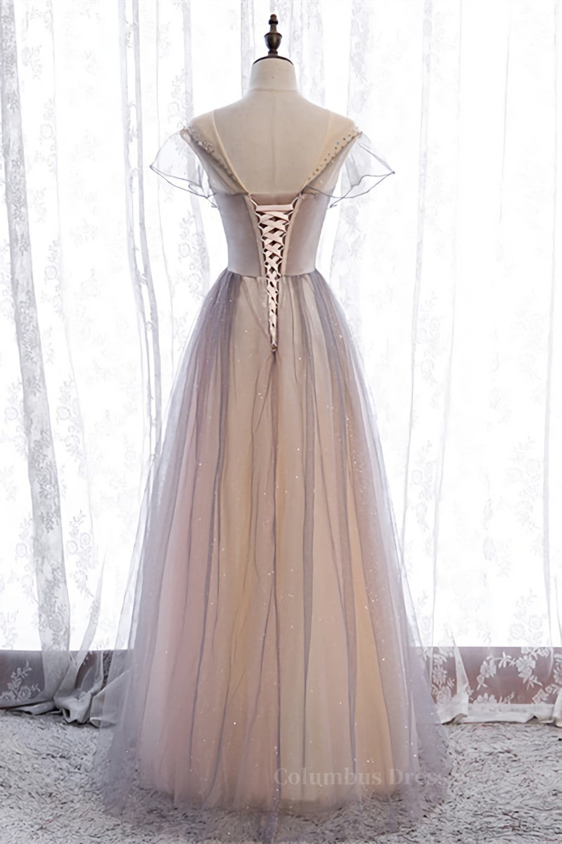 Prom Dresses2053, Grey A-line Jewel Beaded Ruffle Lace-Up Maxi Formal Dress Main image