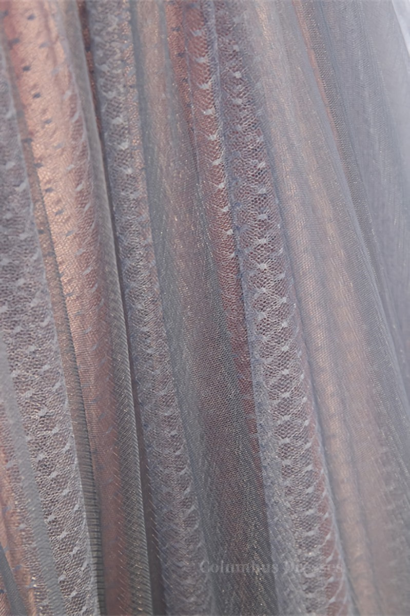 Homecoming Dresses, Grey A-line Pleated Beaded Illusion Sleeves Textured Tulle Maxi Formal Dress