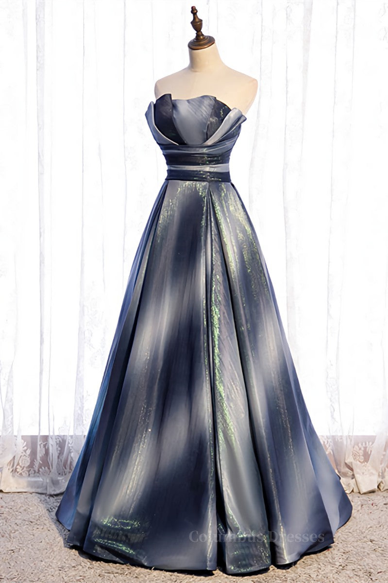 Grey A-line Strapless Pleated Lace-Up Back Taffeta Maxi Formal Dress Secondary image