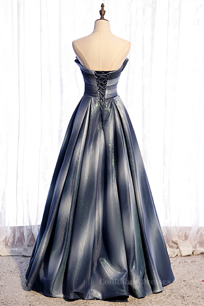 Engagement Dress, Grey A-line Strapless Pleated Lace-Up Back Taffeta Maxi Formal Dress Main image