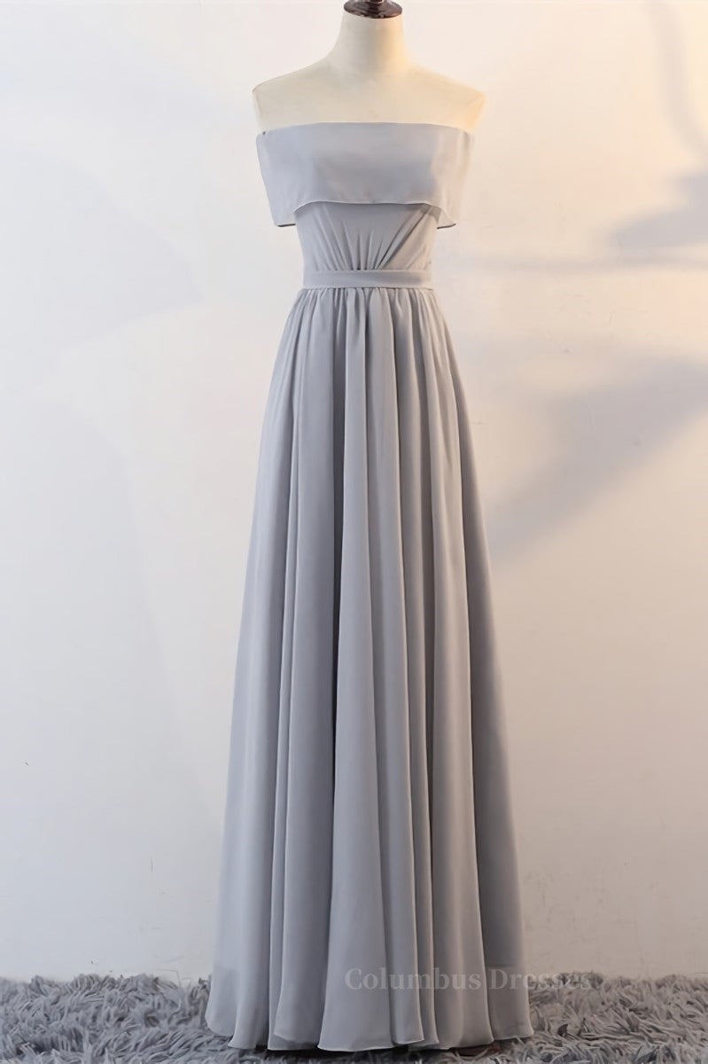 Bridesmaid Dresses Elegant, Grey Chiffon Long Mismatched Bridesmaid Dresses