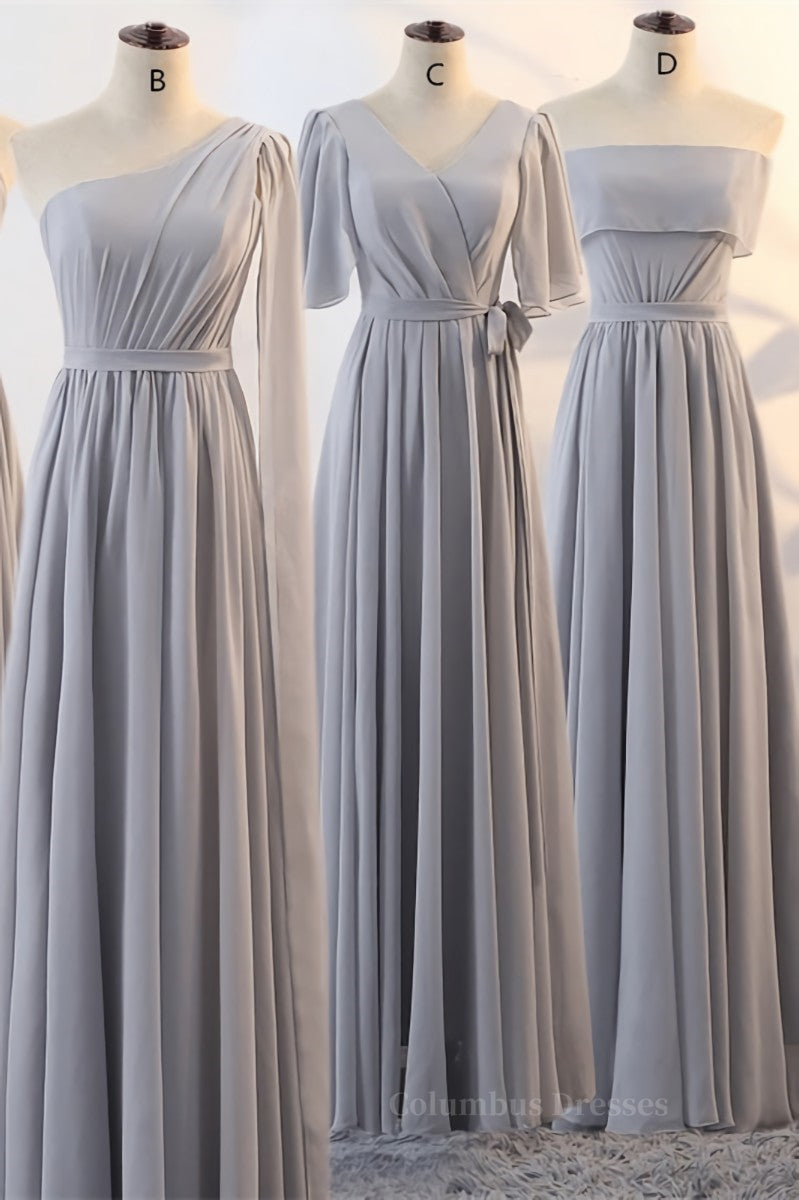 Bridesmaid Dresses Wedding, Grey Chiffon Long Mismatched Bridesmaid Dresses