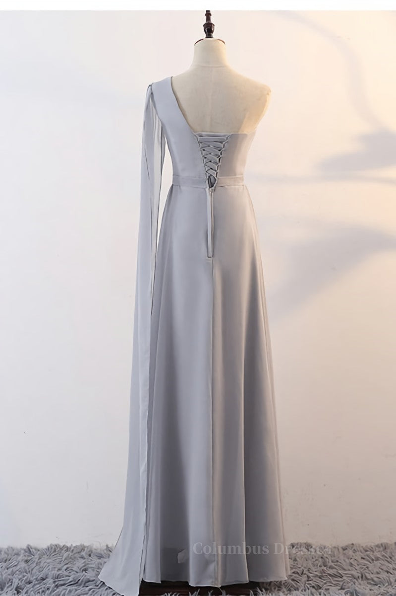 Unique Prom Dress, Grey Chiffon Long Mismatched Bridesmaid Dresses