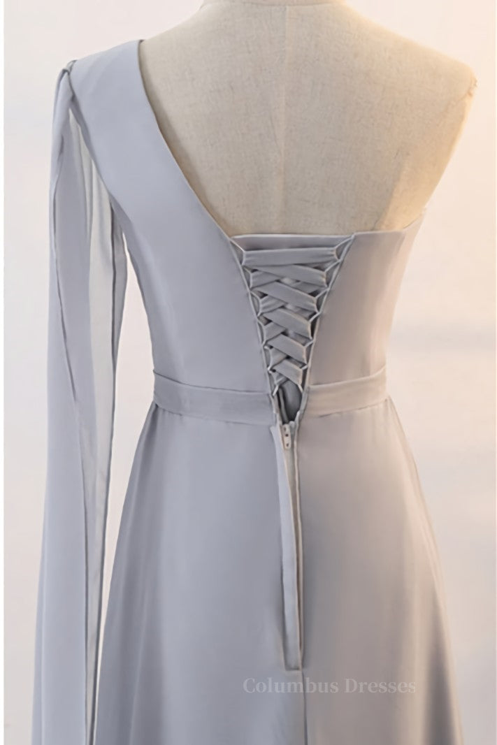 Gold Dress, Grey Chiffon Long Mismatched Bridesmaid Dresses