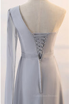 Gold Dress, Grey Chiffon Long Mismatched Bridesmaid Dresses