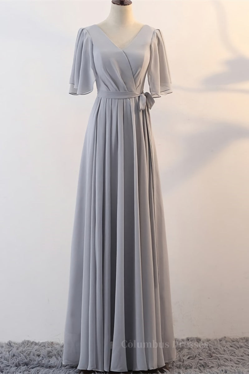 Grad Dress, Grey Chiffon Long Mismatched Bridesmaid Dresses