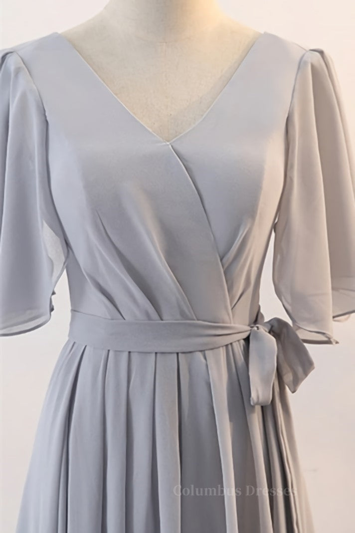 Beach Dress, Grey Chiffon Long Mismatched Bridesmaid Dresses