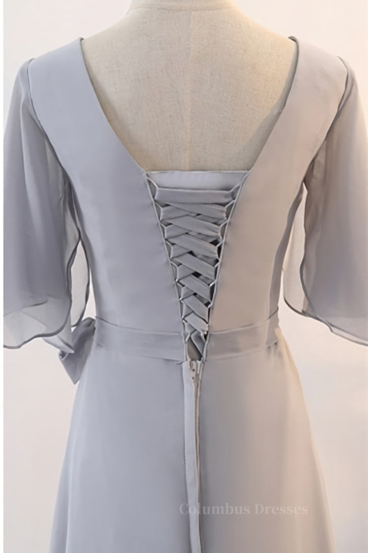 Bridesmaid Dresses Formal, Grey Chiffon Long Mismatched Bridesmaid Dresses