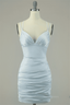 Prom Dress Red, Grey Sheath Double Straps Lace-Up Back Pleated Satin Mini Dress