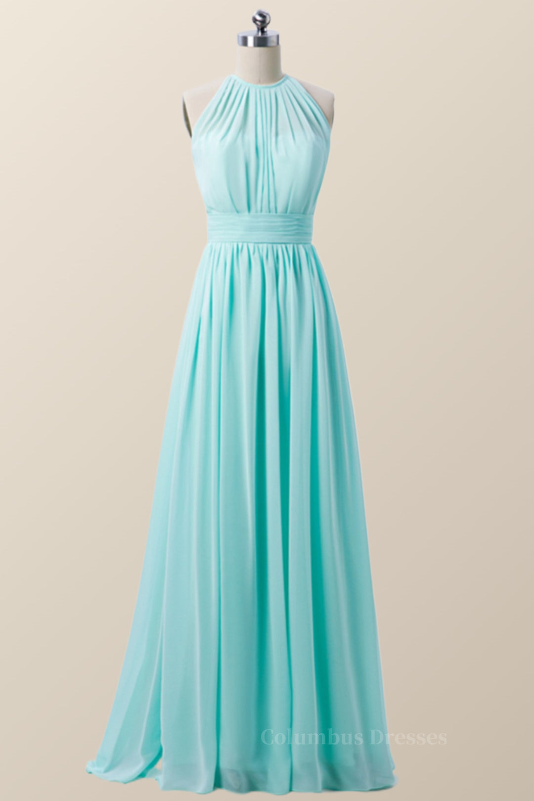 Bridesmaid Dresses 3 42 Length, Halter Blue Chiffon Long Bridesmaid Dress