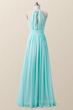 Bridesmaids Dress Websites, Halter Blue Chiffon Long Bridesmaid Dress