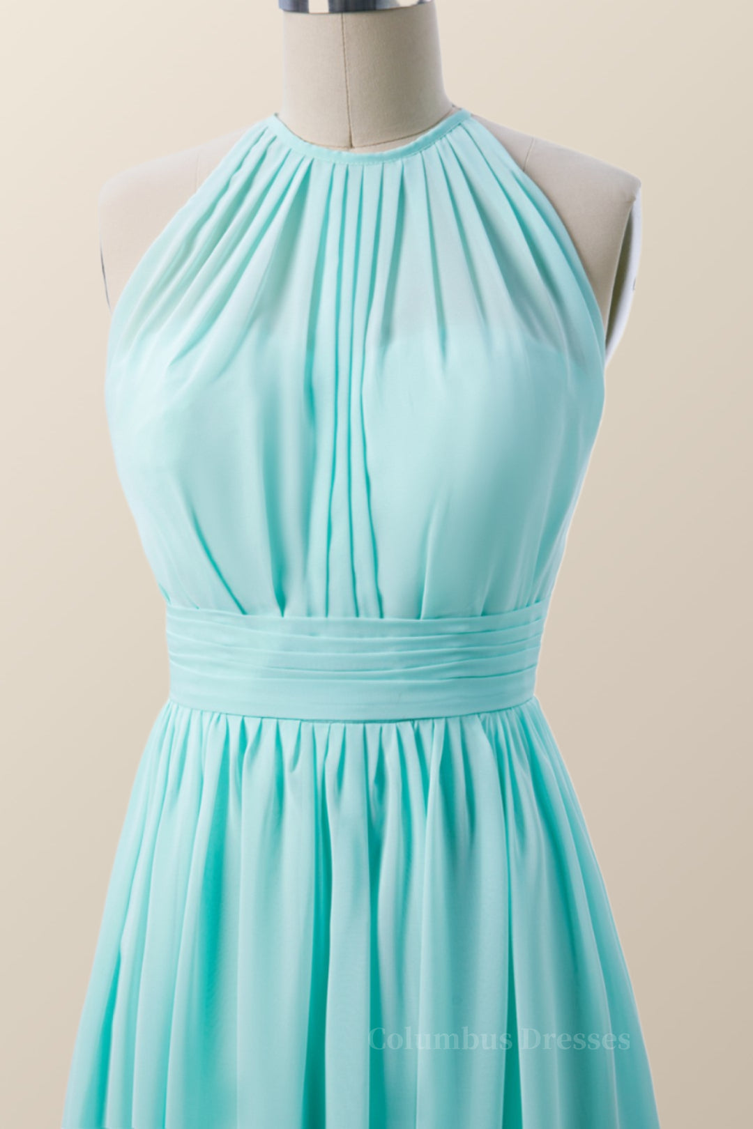 Bridesmaid Dresses Website, Halter Blue Chiffon Long Bridesmaid Dress