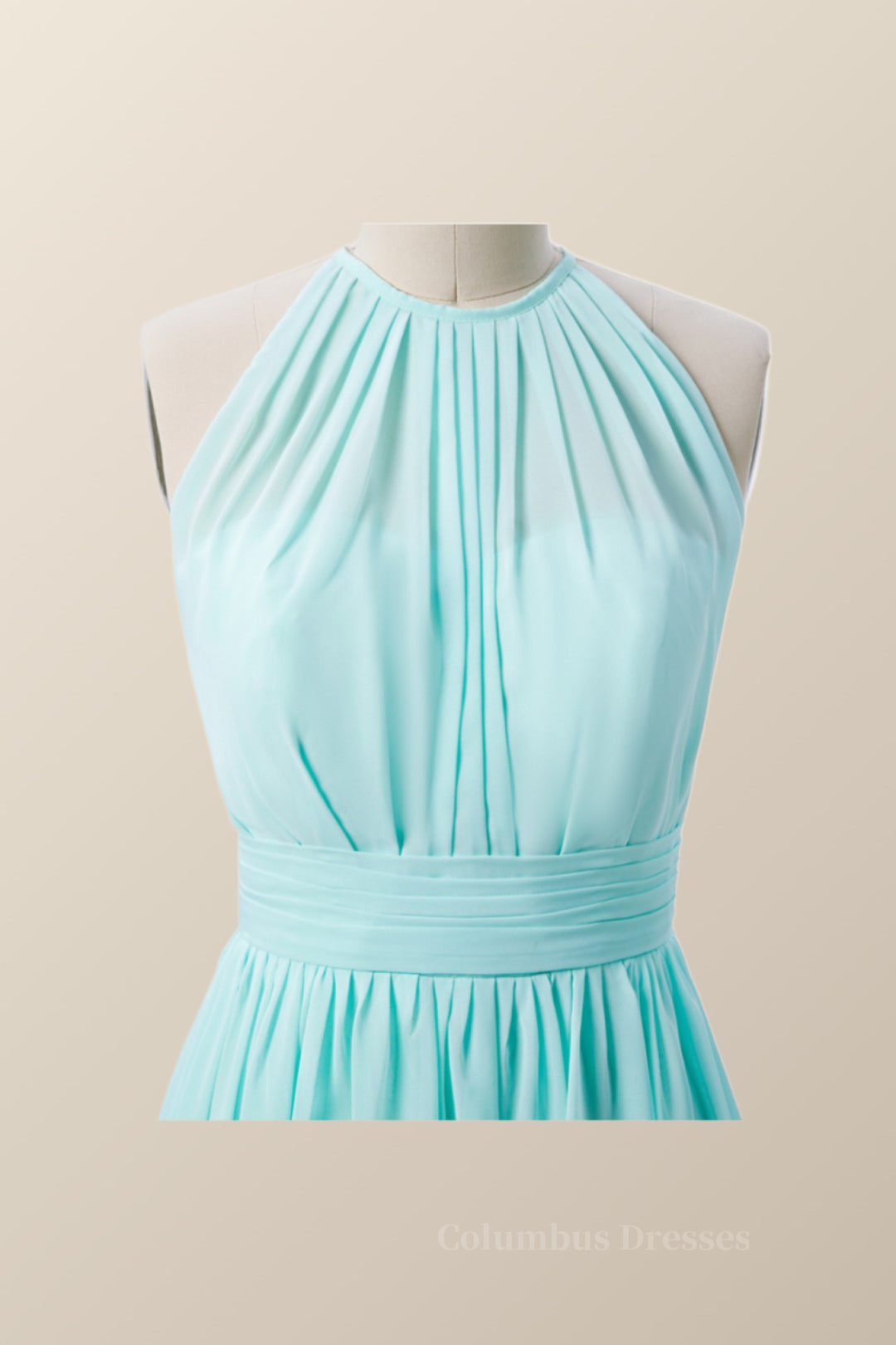 Bridesmaids Dresses Websites, Halter Blue Chiffon Long Bridesmaid Dress