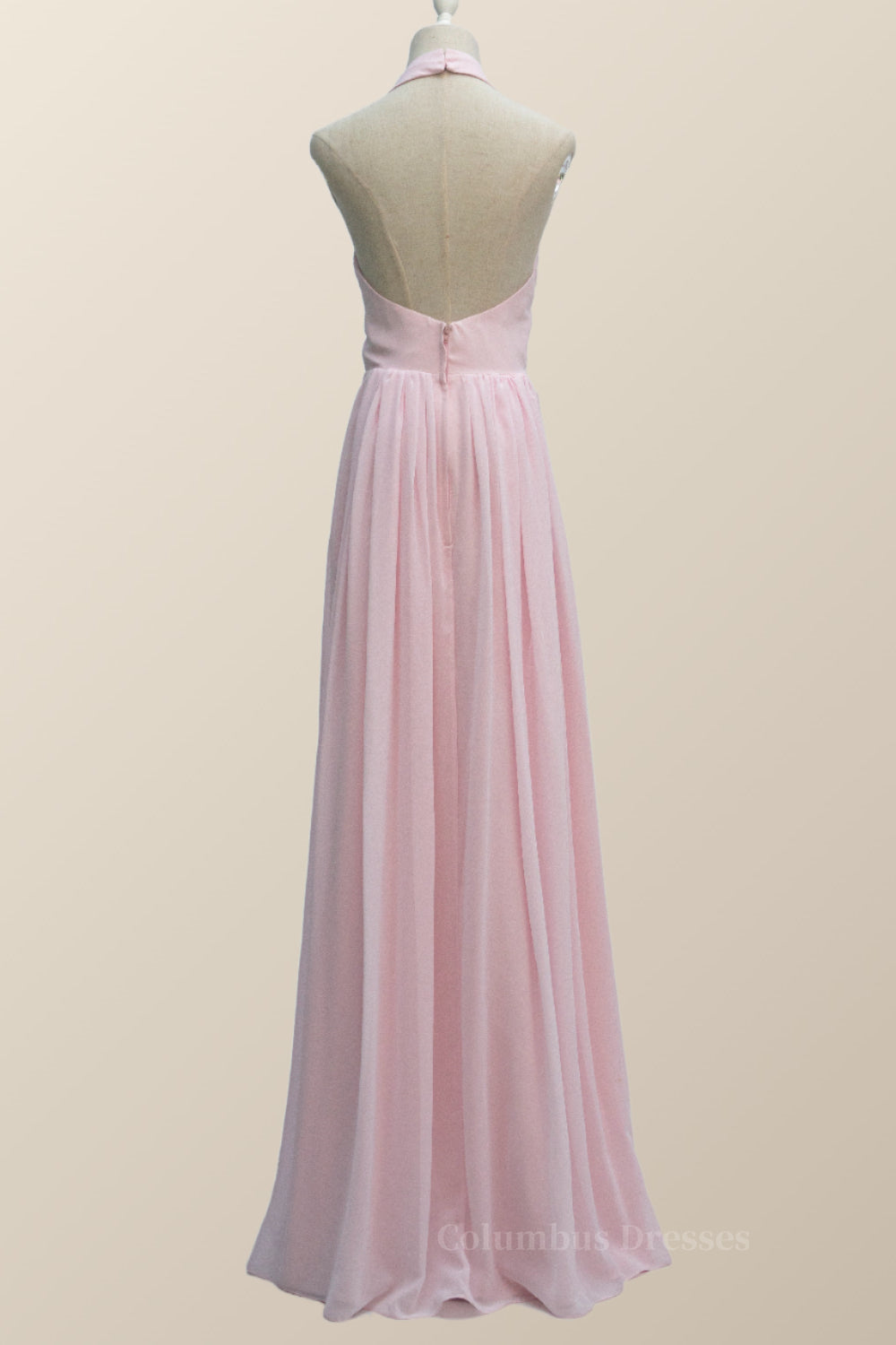 Bridesmaids Dress Blush, Halter Pink Chiffon A-line Long Bridesmaid Dress Main image