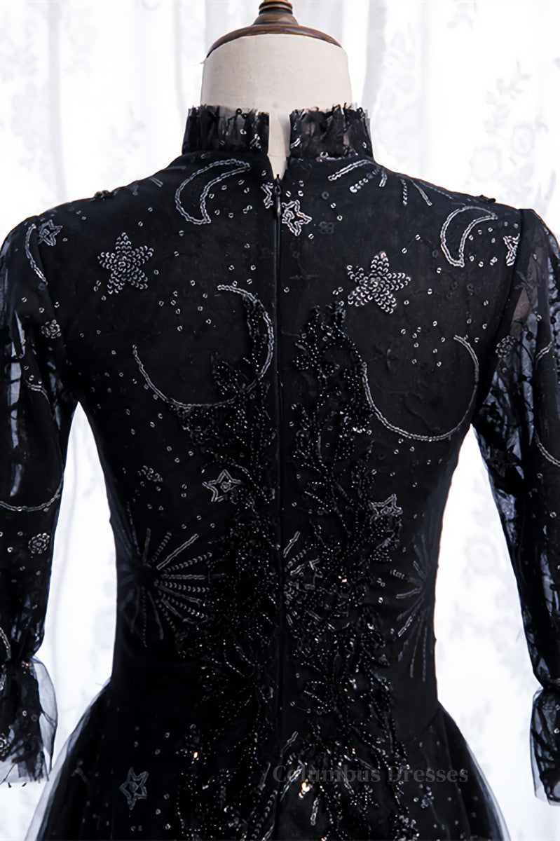 Elegant Gown, High Neck Long Sleeves Beading-Embroidered Long Formal Dress