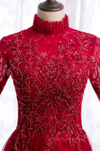 Long Dress Outfit, High Neck Long Sleeves Beading-Embroidered Long Formal Dress