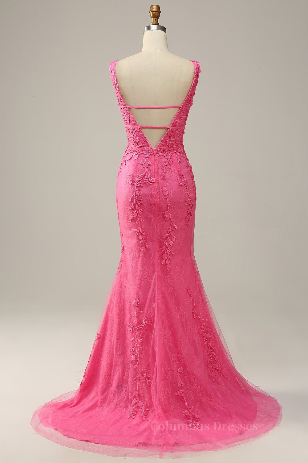 Bridesmaid Dresses Mismatched Fall, Hot Pink Appliques Plunging V Neck Mermaid Long Prom Dress Main image