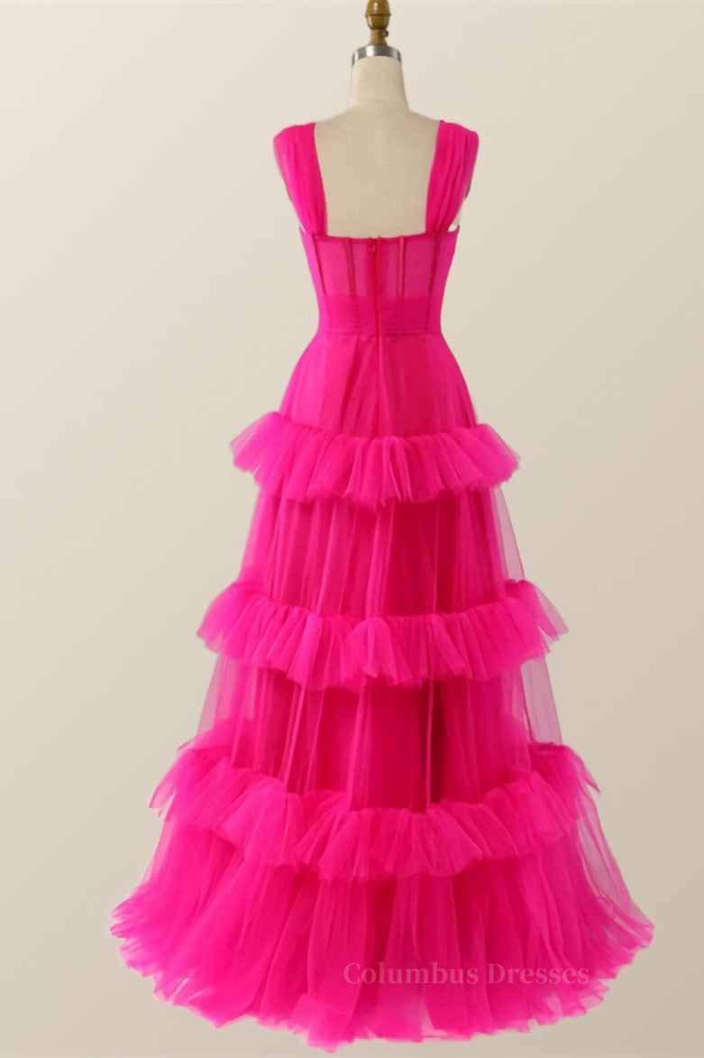 Hot Pink Corset Tiered Layers Long Dress Secondary image