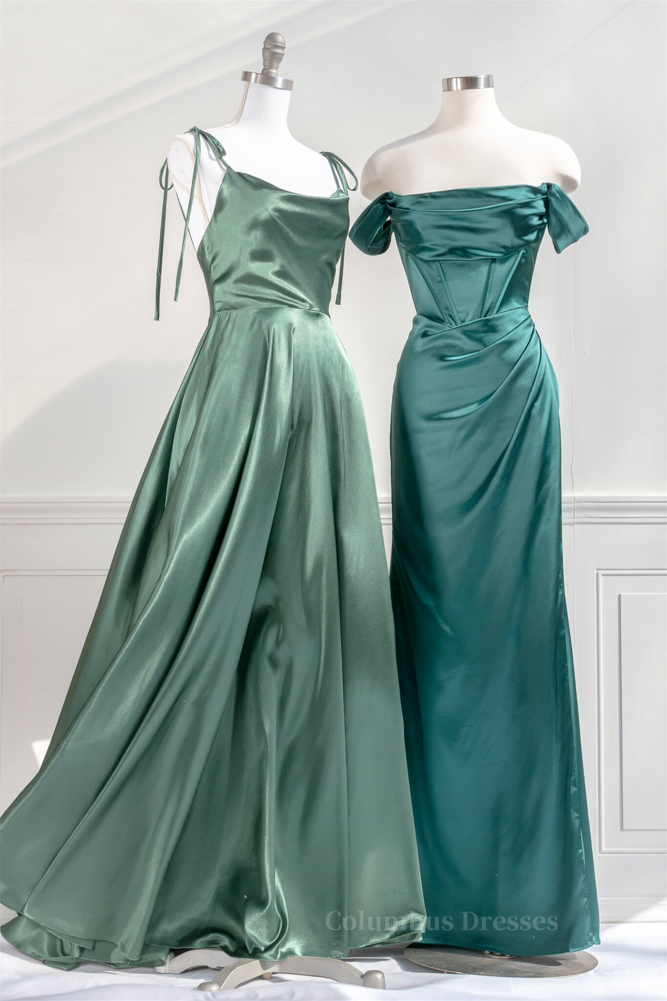 Bridesmaids Dress Online, Hunter Green Off-the-Shoulder Satin Mermaid Long Prom Dress with Slit