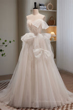 Bridesmaid Dress Different Styles, Ivory Straps Beading Bows Ruffle Pleated Long Prom Dress
