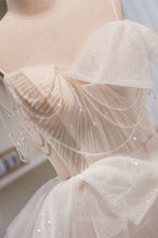 Bridesmaid Dress Mismatched, Ivory Straps Beading Bows Ruffle Pleated Long Prom Dress