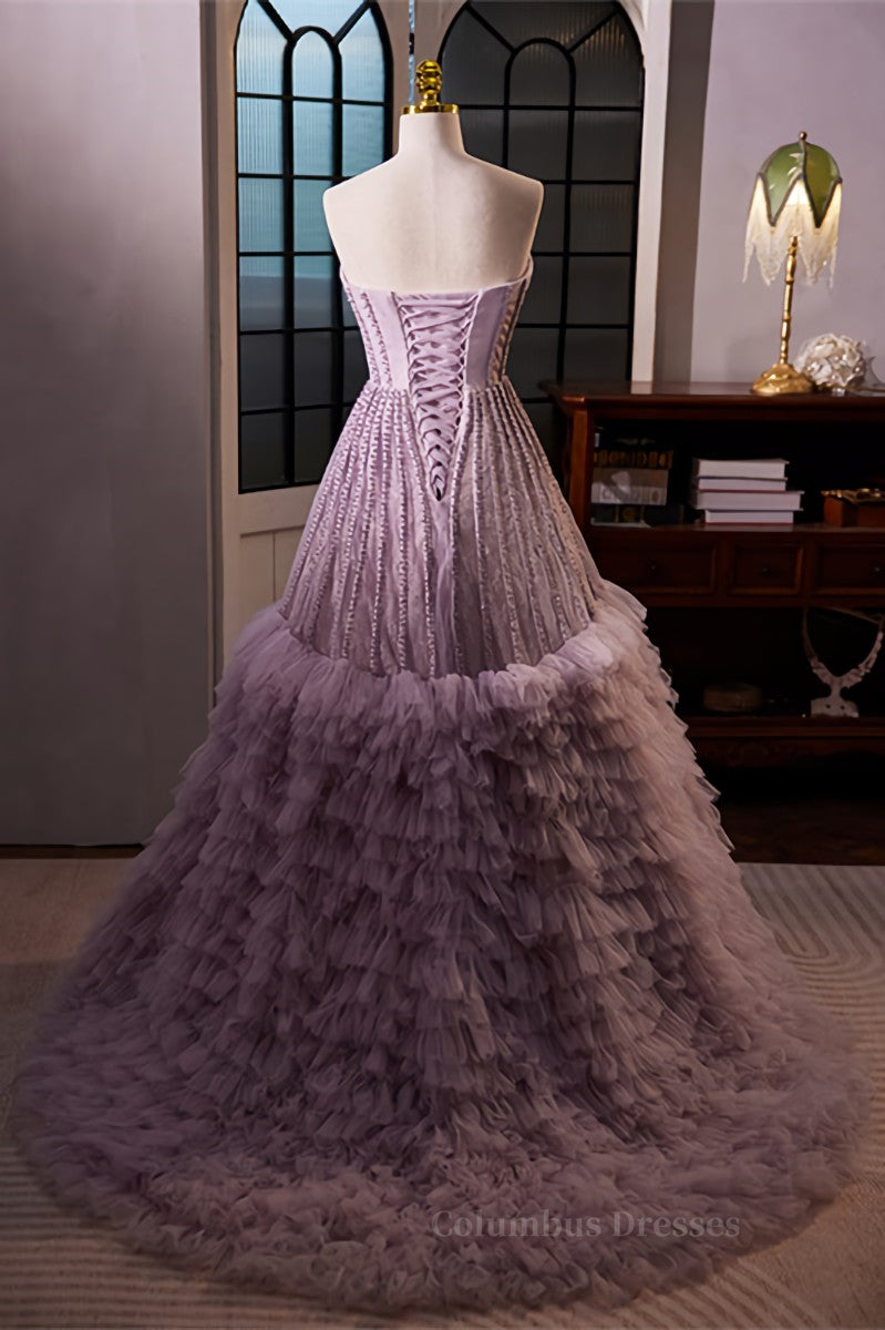 Party Dress Dress Up, Lavedner Strapless Beaded A-line Multi-Layers Long Prom Dress Main image