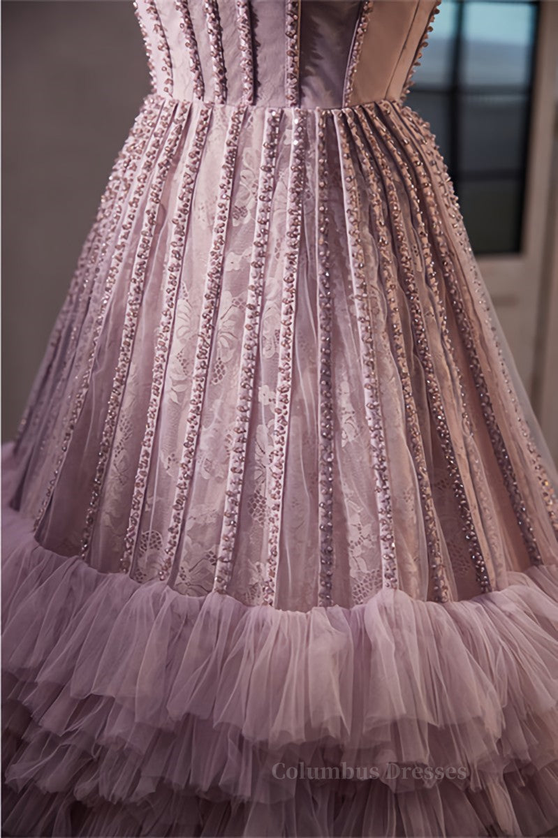 Party Dresses Stores, Lavedner Strapless Beaded A-line Multi-Layers Long Prom Dress