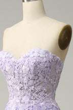 Bridesmaid Dresses Gold, Lavender A-line Appliques Strapless Lace-Up Tulle Long Prom Dress