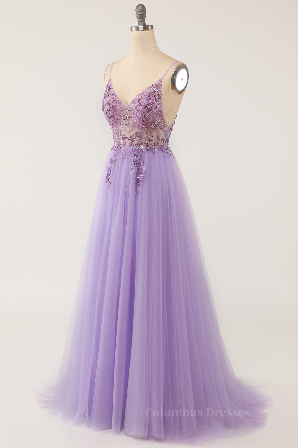 Lavender Beaded A-line Tulle Formal Dress Secondary image