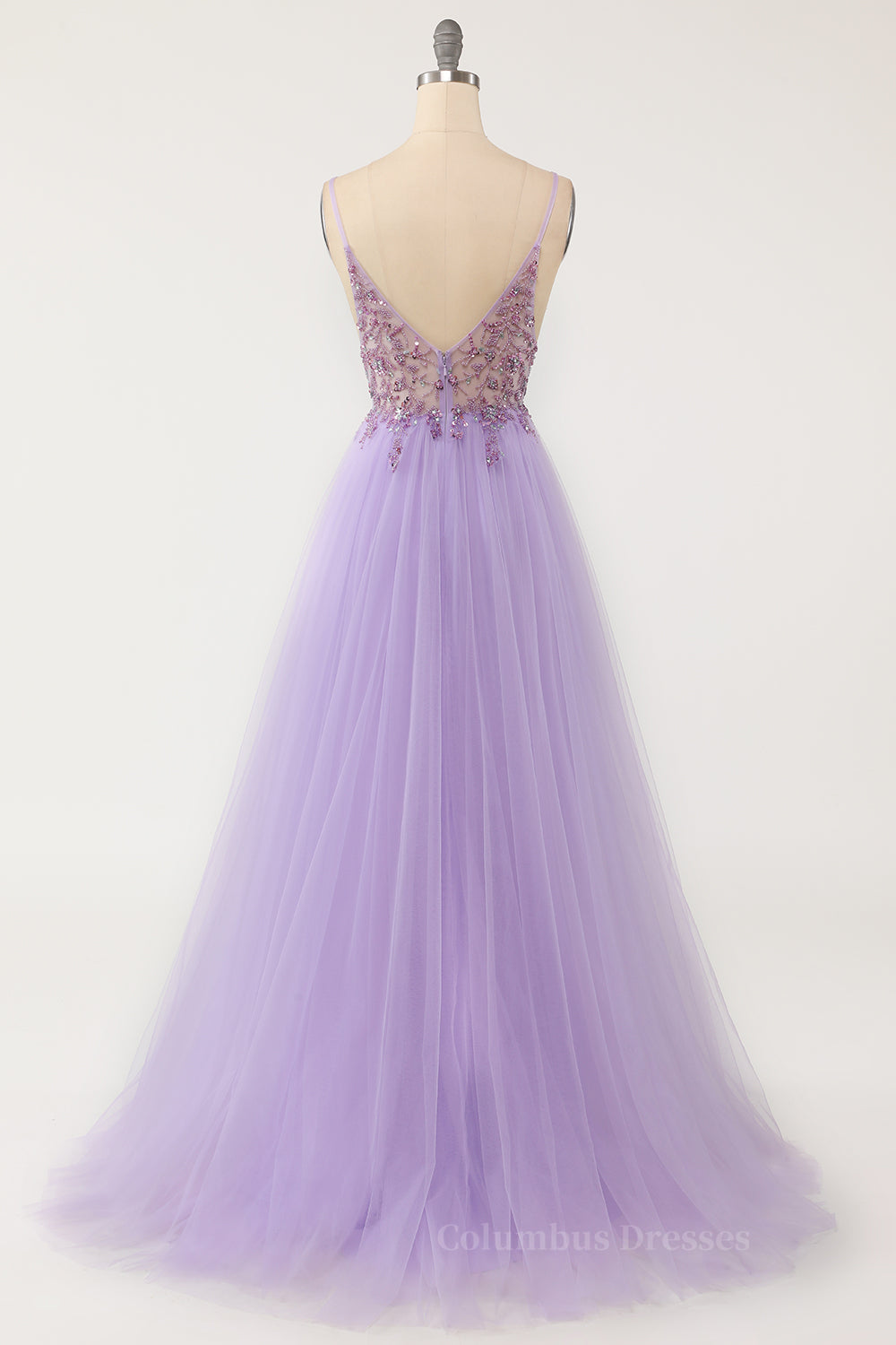 Prom Dresses Mermaid, Lavender Beaded A-line Tulle Formal Dress Main image