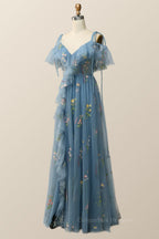 Bridesmaid Dress Affordable, Lavender Floral Ruffles Tulle A-line Long Prom Dress