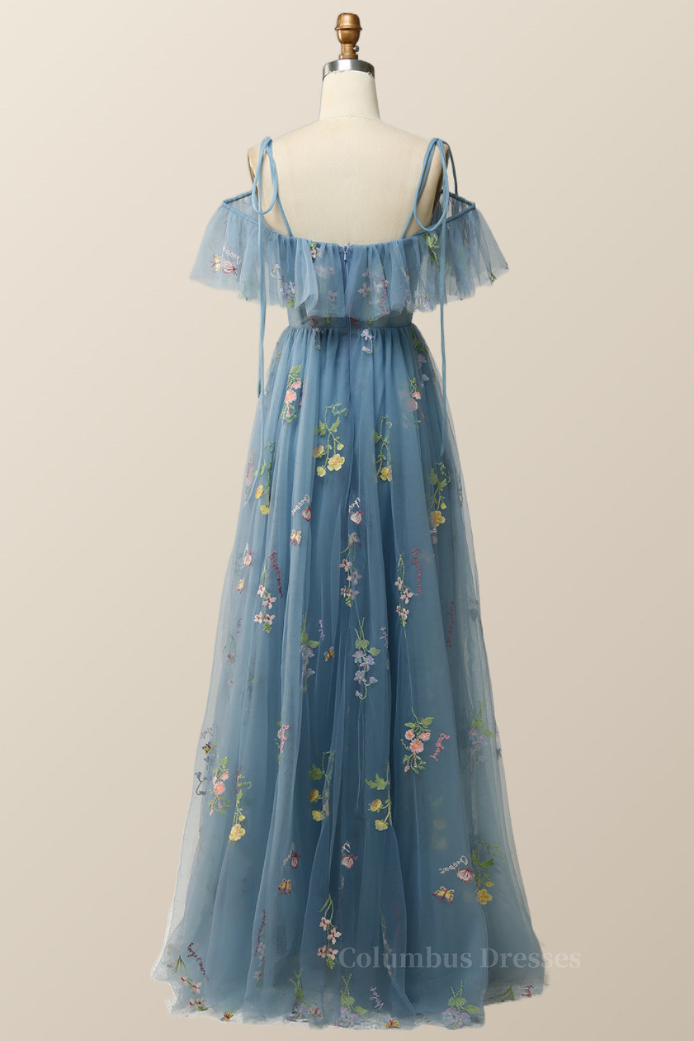 Bridesmaids Dress Affordable, Lavender Floral Ruffles Tulle A-line Long Prom Dress