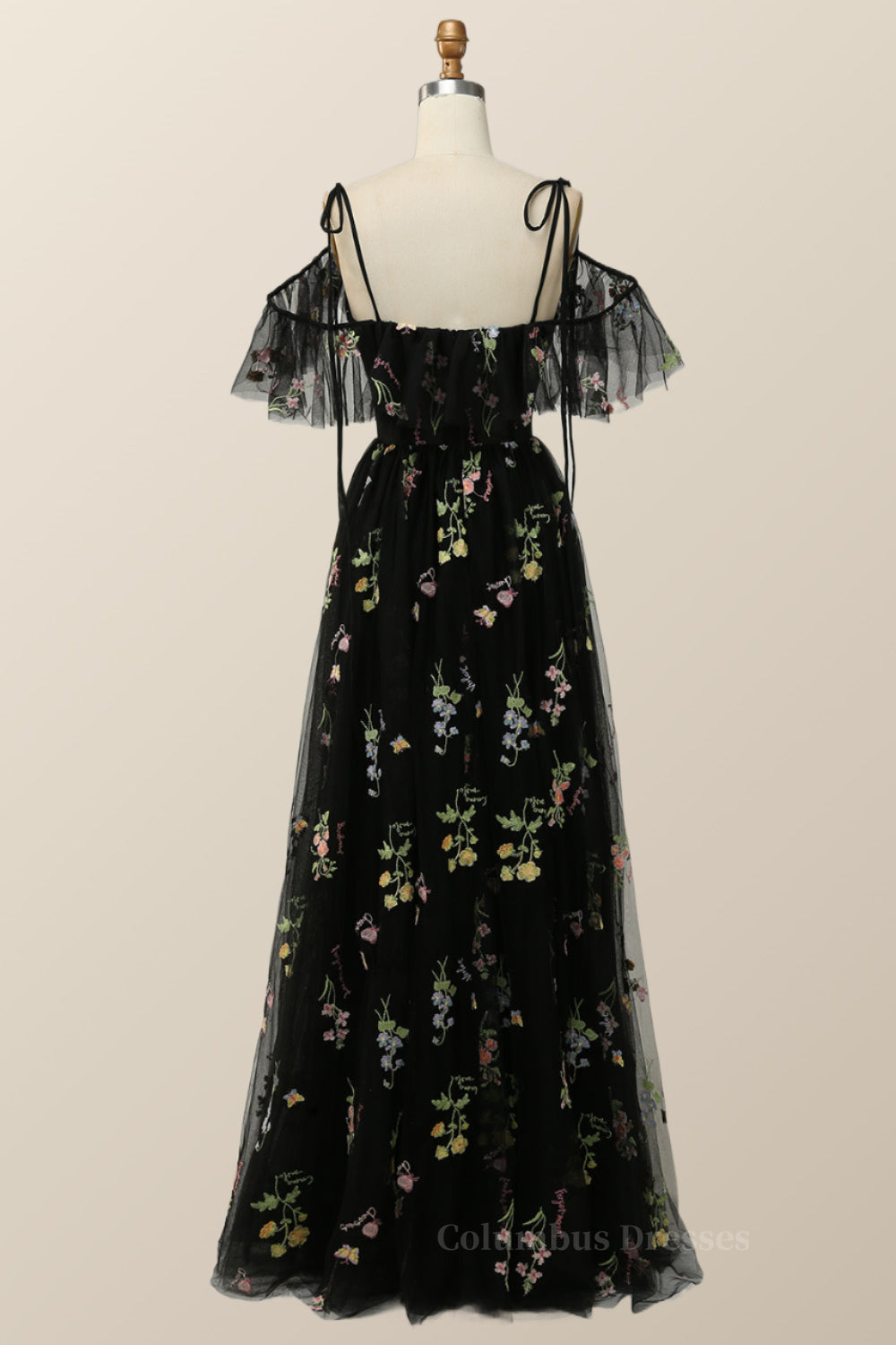 Bridesmaid Dress Cheap, Lavender Floral Ruffles Tulle A-line Long Prom Dress