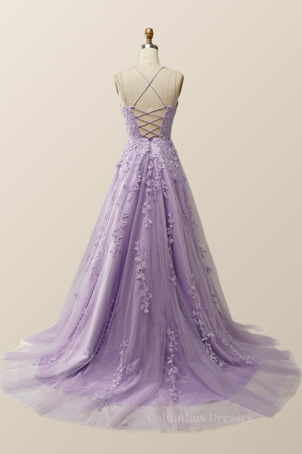 Prom Dresses Ideas, Lavender Lace Appliques A-line Long Formal Dress Main image