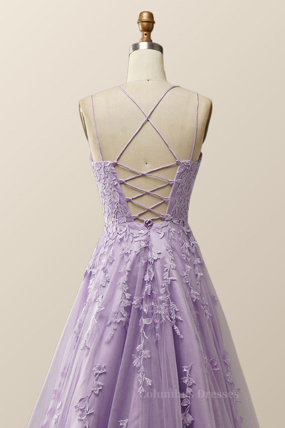 Prom Dresses Unique, Lavender Lace Appliques A-line Long Formal Dress