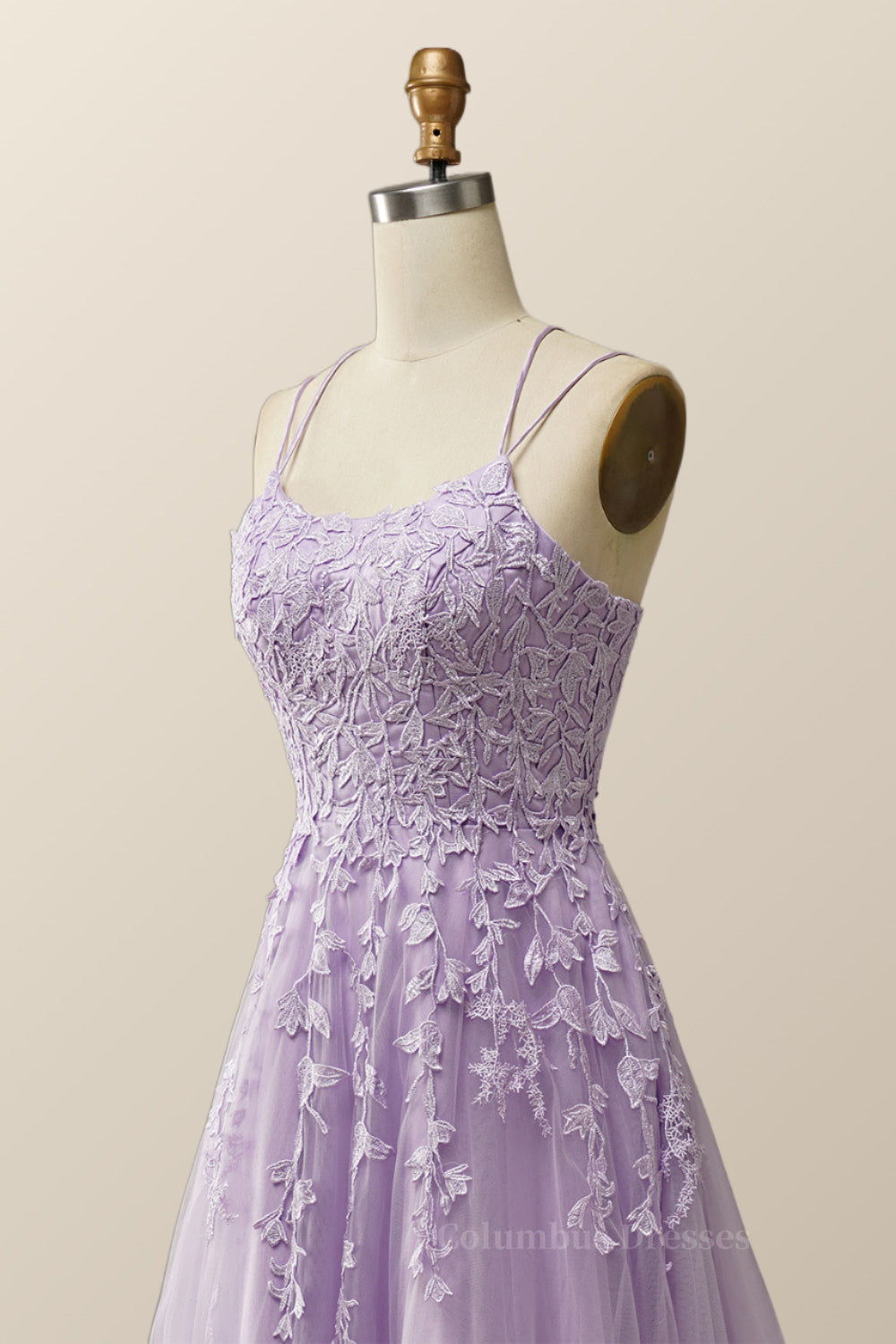 Prom Dress Cheap, Lavender Lace Appliques A-line Long Formal Dress