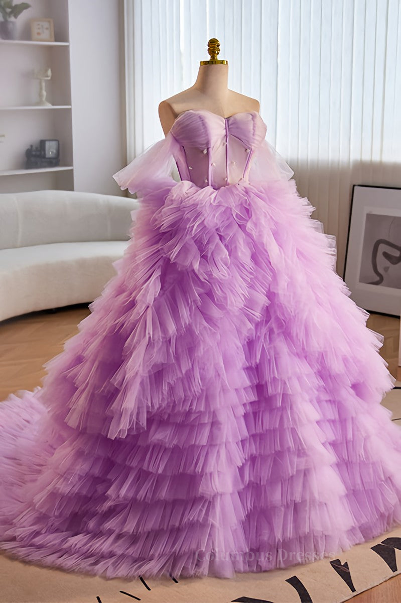 Party Dress Teens, Lavender Off-Shoulder A-line Multi-Layers  Long Prom Dress Main image