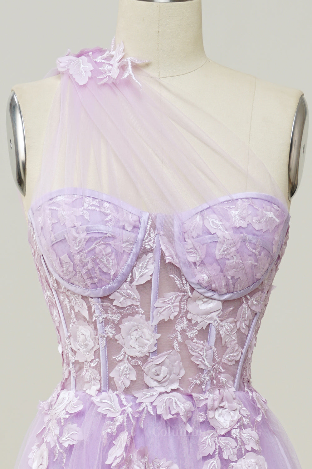 Prom Dress Long Elegant, Lavender One Shoulder Appliques Long Formal Dress Main image