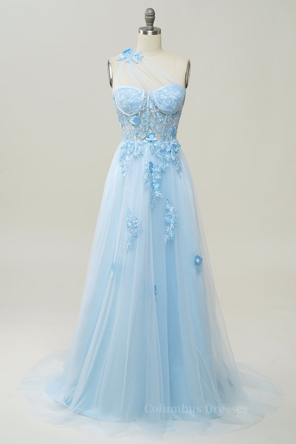 Prom Dress Pieces, Lavender One Shoulder Appliques Long Formal Dress