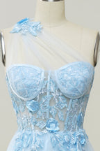 Prom Dresses Piece, Lavender One Shoulder Appliques Long Formal Dress