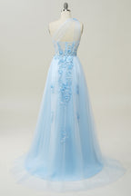 Prom Dress Piece, Lavender One Shoulder Appliques Long Formal Dress
