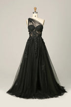 Prom Dresses Pieces, Lavender One Shoulder Appliques Long Formal Dress