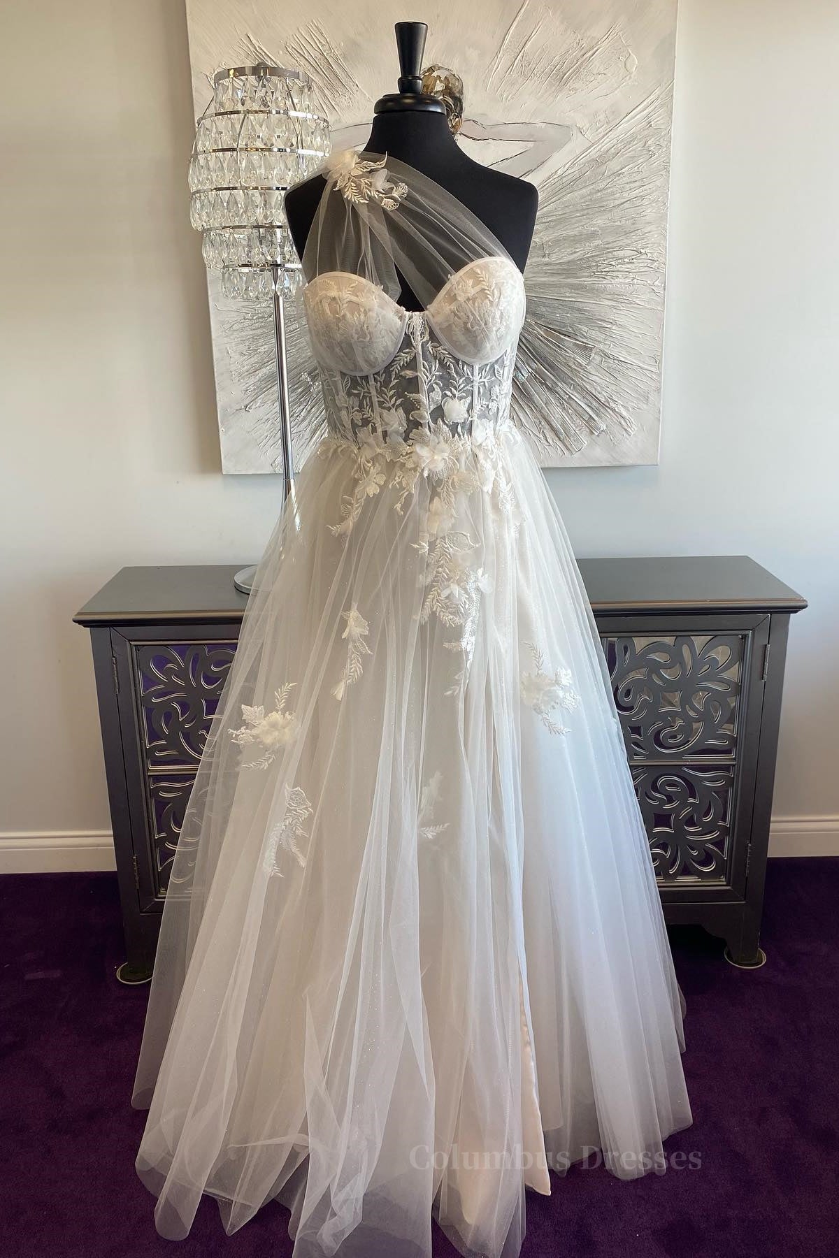 Prom Dresses For Short People, Lavender One Shoulder Appliques Long Formal Dress