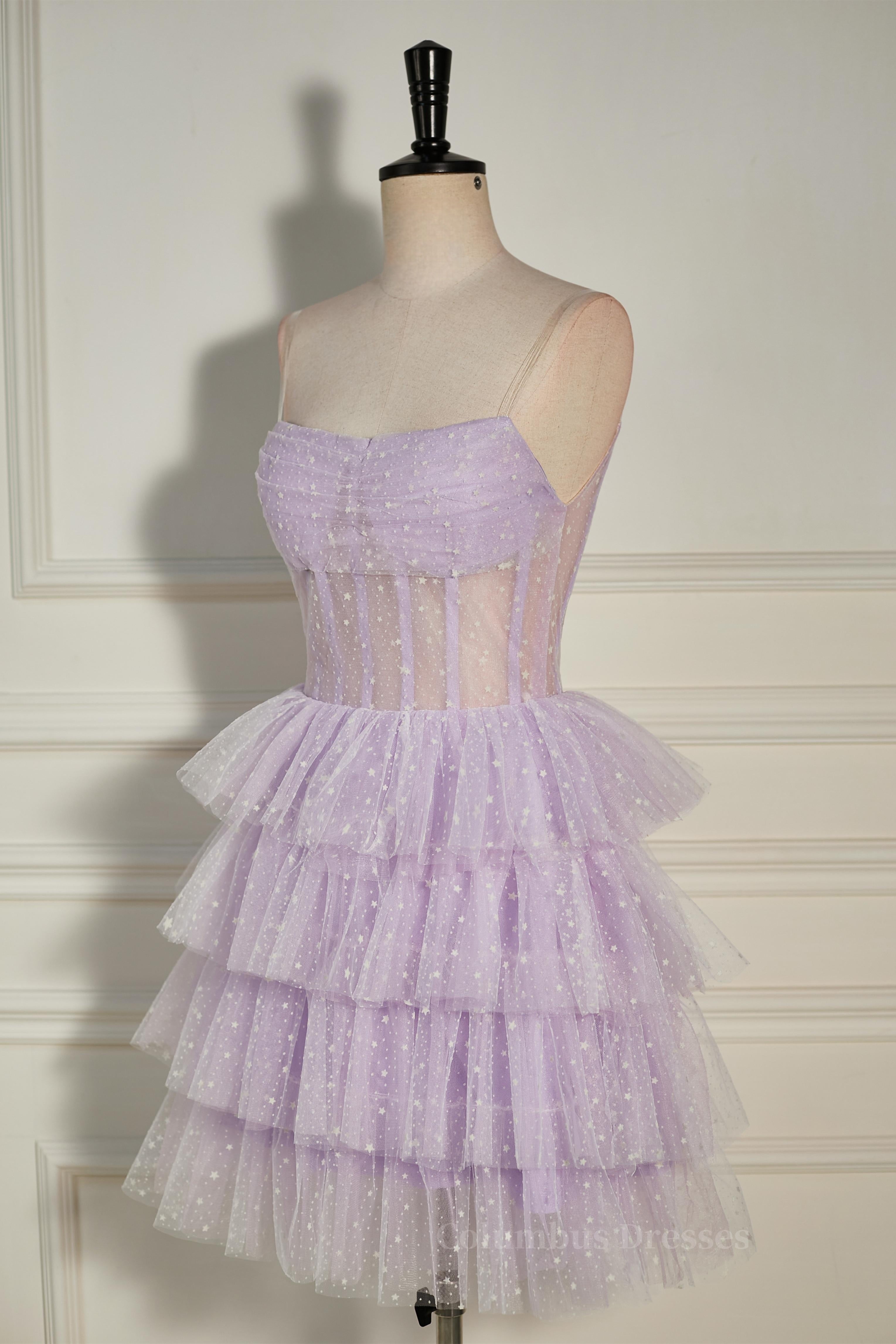 Party Dresses Online, Lavender Strapless Dot Tulle Multi-Layers Homecoming Dress