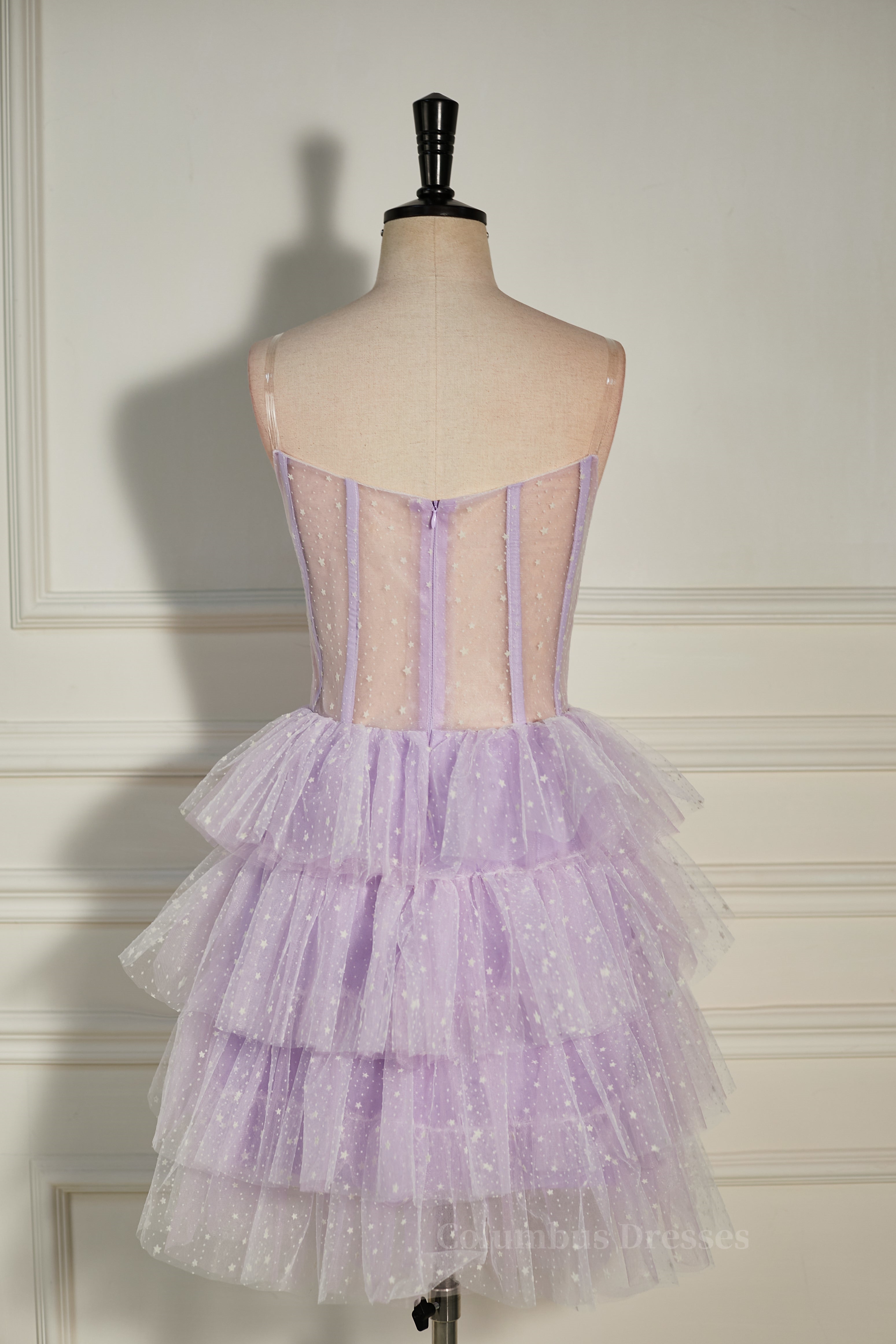 Party Dresses For Teens, Lavender Strapless Dot Tulle Multi-Layers Homecoming Dress