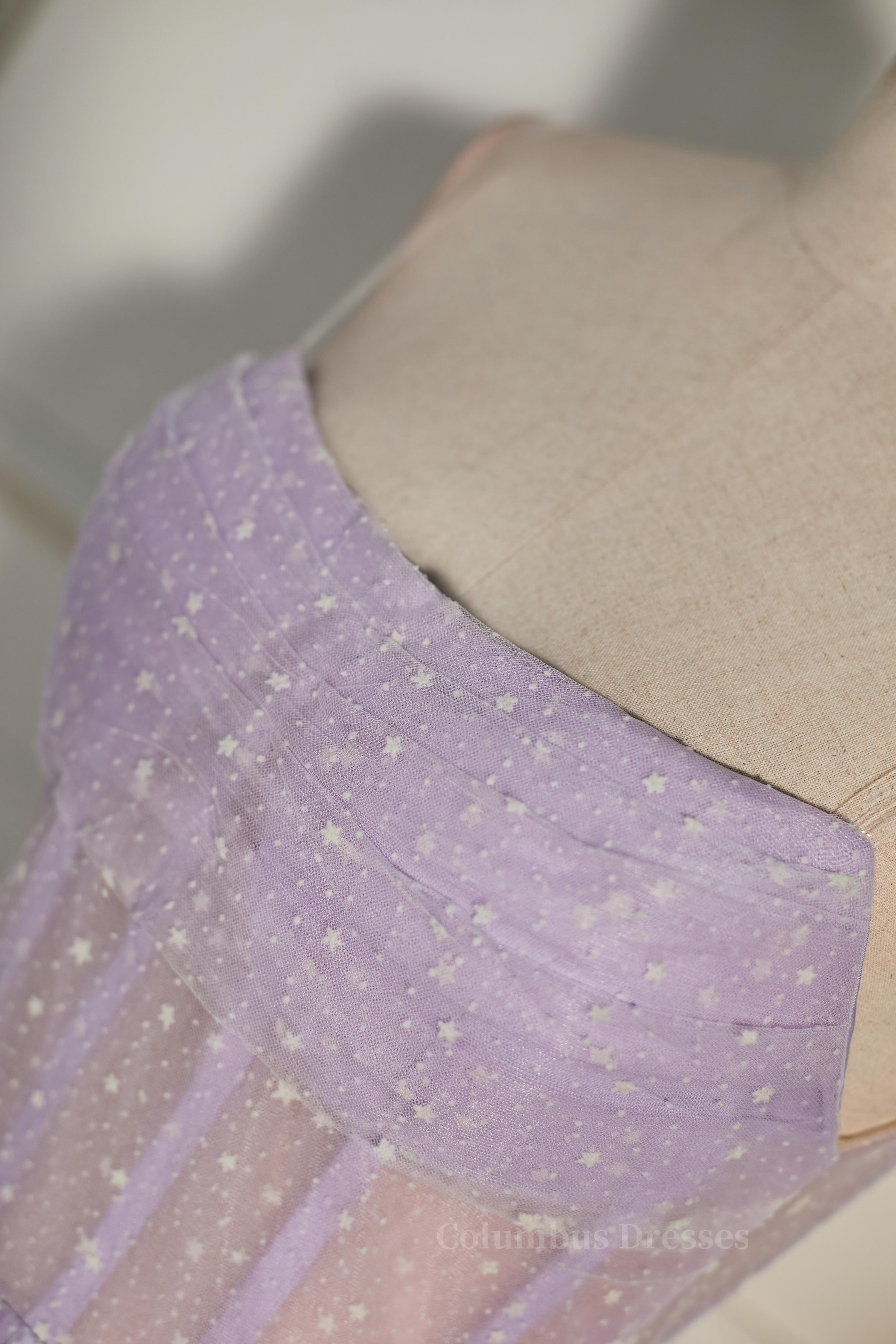 Party Dress Ideas, Lavender Strapless Dot Tulle Multi-Layers Homecoming Dress