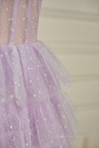 Party Dresses Short, Lavender Strapless Dot Tulle Multi-Layers Homecoming Dress