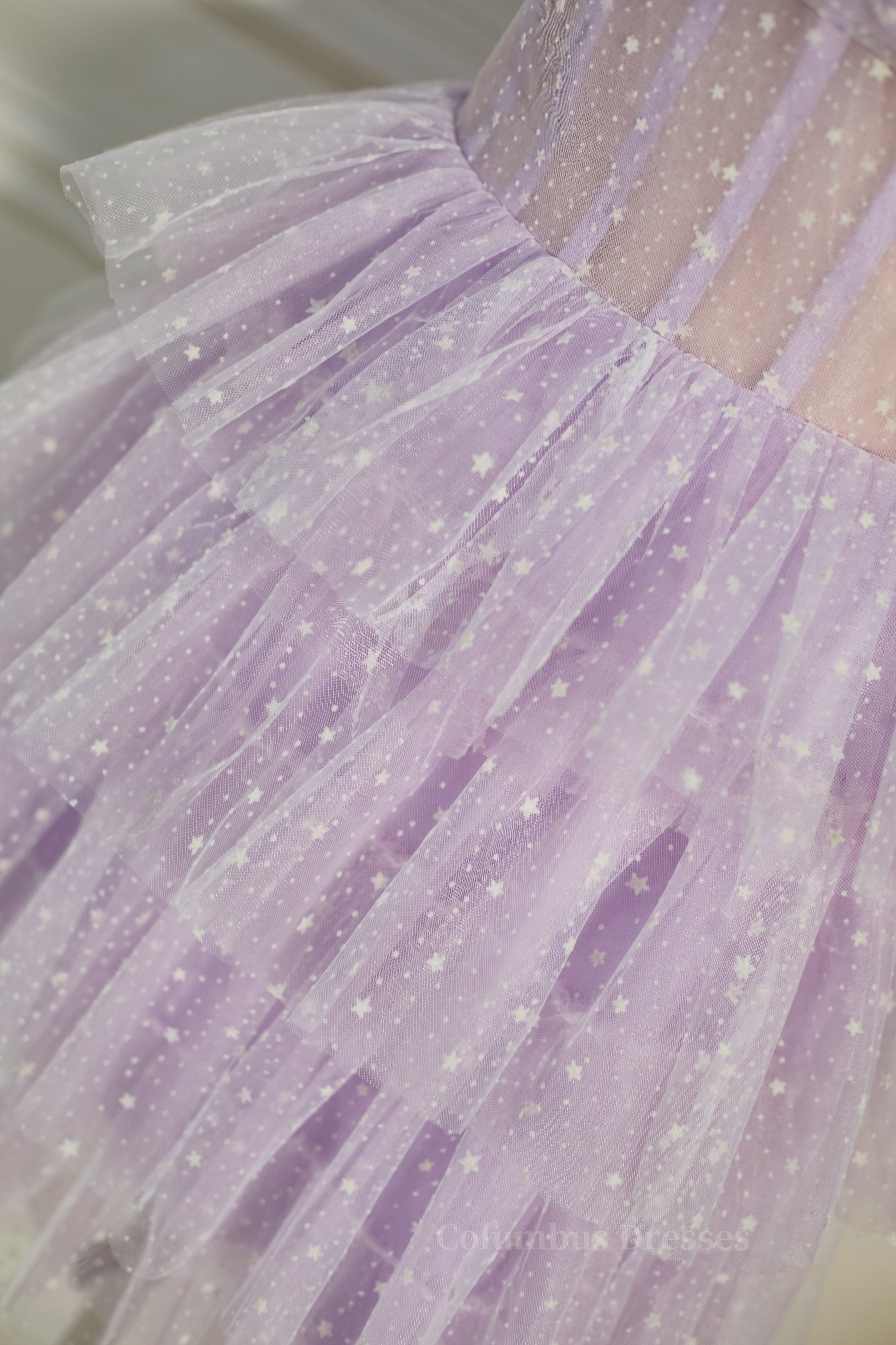 Party Dress Styles, Lavender Strapless Dot Tulle Multi-Layers Homecoming Dress