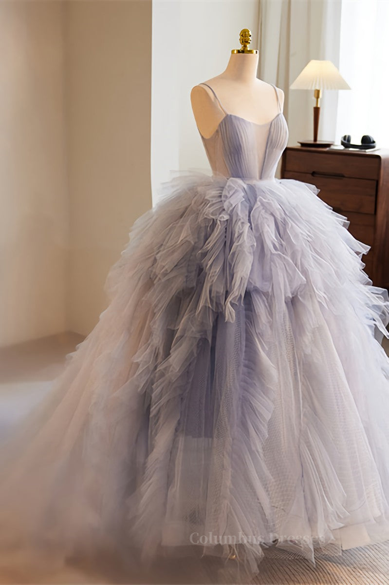 Lavender Straps A-line Ruffle Layers Long Prom Dress Secondary image